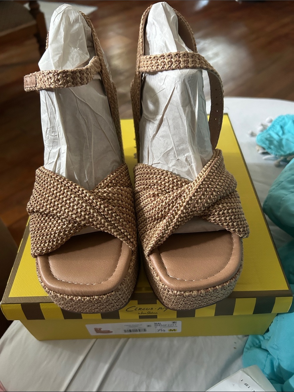 Braided Tan Platform Sandals with Ankle Strap